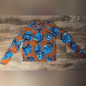 Vero Moda Brown Blouse with Blue Floral Pattern